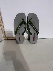 Prada Logo Green/Gray Thong Sandals Flip flops Women Size 10.5 Condition 8.5/10 - Picture 1 of 6