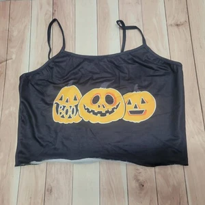 Size Large Black Orange Halloween Pumpkin Pumpkins Tank Crop Top Shirt - Picture 1 of 7