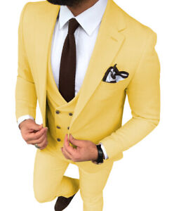Business Mens 3Pcs Suits Tuxedo Retro Groom Wedding Blazer Vest Pants Customized