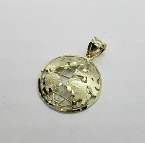 Authentic 10K Yellow White Real Gold Diamond Cut Globe Pendant Men Women 3 Sizes - Picture 1 of 15