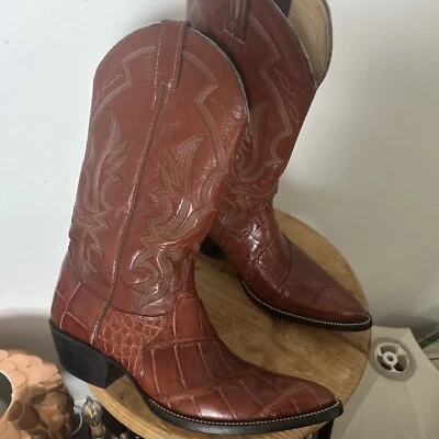 Винтажные мужские ковбойские сапоги Justin 9.5D Exotic Alligator коричневые - Изображение 1 из 4