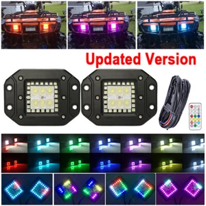 2x 5" 24W Flush Mount LED Work Light Flood Pods RGB Halo Chasing Remote & Wiring - Picture 1 of 12