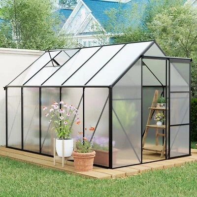 6 x 10 FT Polycarbonate Greenhouse Kit Garden House with Lockable Door Black - Image 1 of 4