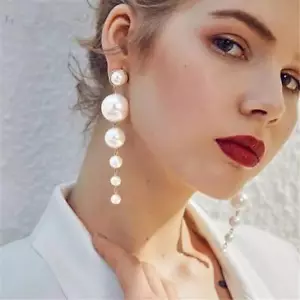 Bellissimi orecchini eleganti fantasia colore oro lungo pendente goccia lampadario "PERLE" - Foto 1 di 5
