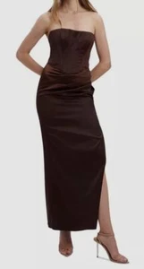Bardot Women's Brown Everlasting Satin Strapless Dress Size 2 - Picture 1 of 4