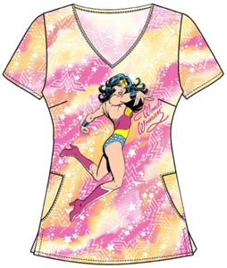 Wonder Woman Cherokee Scrubs Tooniforms DC Comics V Neck Top TF626 DMGY - Picture 1 of 6