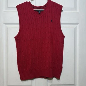 Polo Ralph Lauren Youth L 14-16 Red Cable Knit Sweater Vest V-Neck Pullover - Picture 1 of 3