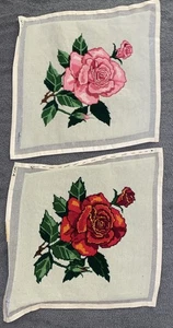 Lote De 2 Cuadrados De Colección Aguja Rosa Lona Terminados Sin Marco Rojo Rosa - Imagen 1 de 14