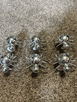 Lot Of 6 Silver Disco Ball Spider Figures Decor New Halloween - Image 1 of 4