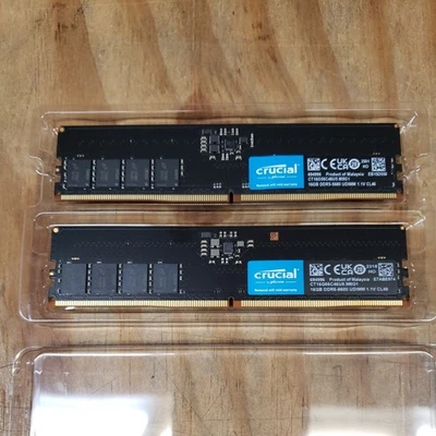 2x Crucial 16GB DDR5 5600 Desktop UDIMM RAM  Non-ECC CT16G56C46U5.M8G1 by Micron - Image 1 of 3