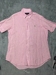 Ralph Lauren Camicia Lino Uomo L Personalizzata Vestibilità Rosa Check Preppy Respira Spiaggia - Foto 1 di 9