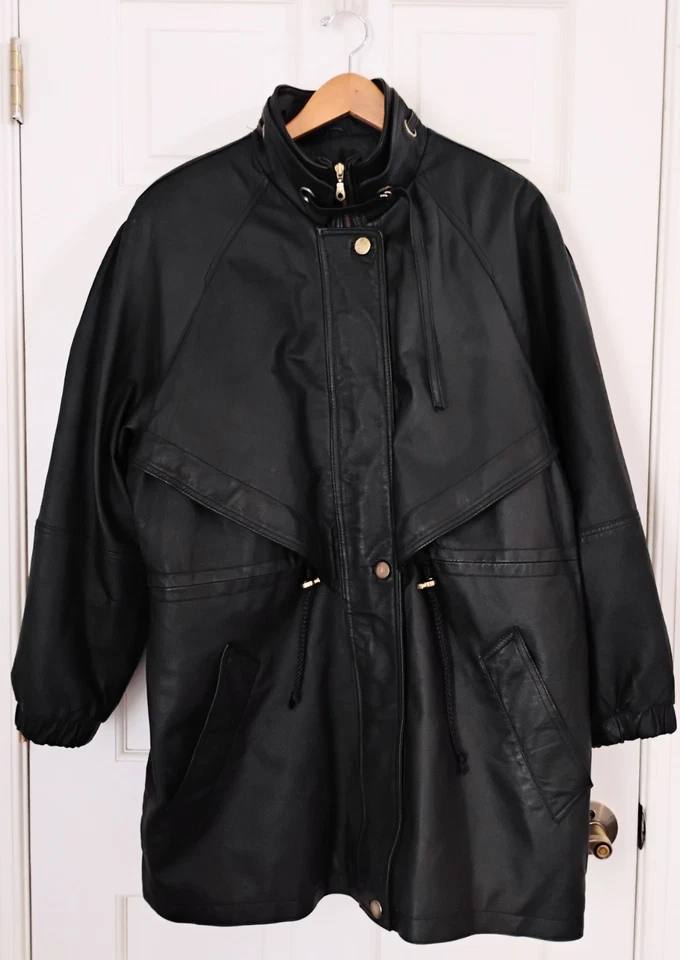 Abrigo de cuero Comint vintage para mujer 1X Cuero genuino negro 80's 90's Y2K Foto 1 de 4