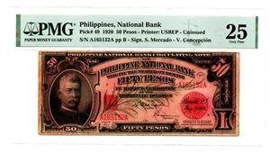 Philippines 1920 50 Pesos National Bank Note Pick # 49 PMG Very Fine 25. - Picture 1 of 2