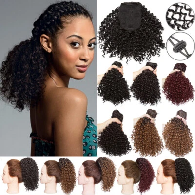 Afro Kinky Curly Hair Bun Drawstring Short Ponytail Clip In Extensions as Human - Image 1 of 4