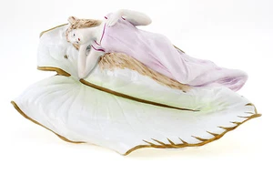 Vintage German Porcelain GDR Leaf Dish with Woman - Picture 1 of 5