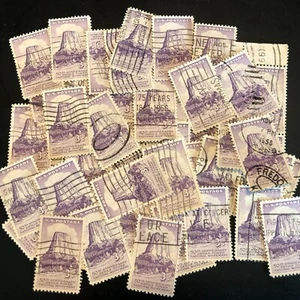 Postage Stamps For Crafting: 1956 3c Devils Tower (Wyoming); Purple; 50 Pieces - Picture 1 of 1