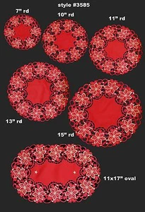 2PCS RED GOLD Christmas Embroidered Poinsettia Doily Placemat Round or Oval 3585 - Picture 1 of 7