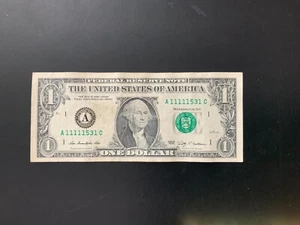 2009 $1 DOLLAR BILL A11111531C contains a 6-of-a-kind. - Picture 1 of 4