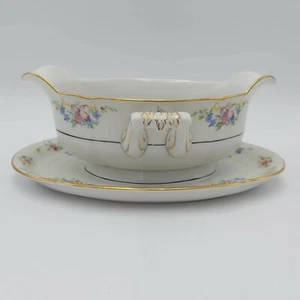 Vtg Royal Bayreuth Bavaria Germany-Floral Rim&Center, Gold Trim-Gravy Boat - Picture 1 of 6