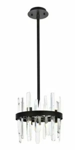Crystal Pendant 6 Light Black Kitchen Island Bathroom Dining Room Fixture 12 in - Picture 1 of 9