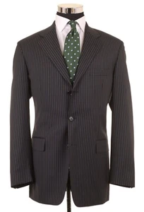 Hugo Boss Dark Navy Blue Pinstripe Super 120s Wool 2pc Suit Jacket Pants 40 R  - Picture 1 of 11