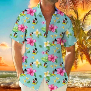 Disney Men's hawaiian shirt, retro blue, hawaii floral and mickey mouse - Picture 1 of 4