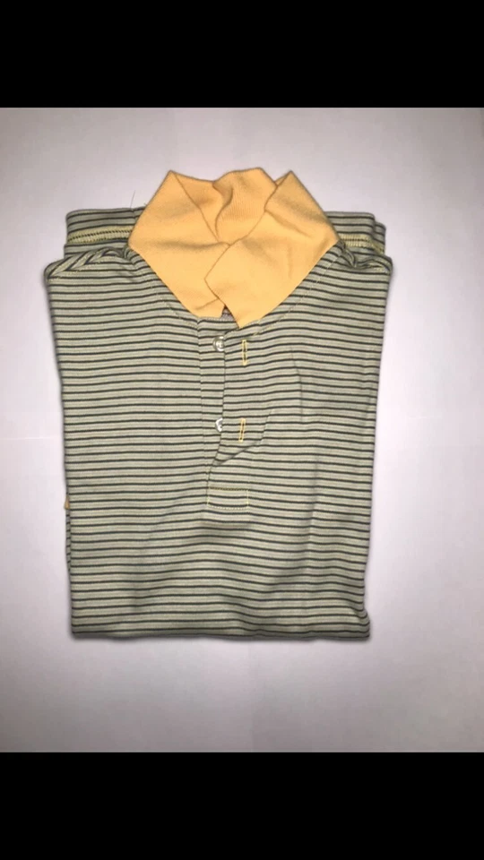 Lands End Toddler L 7 Yellow/Navy Button Up Knitted Shirt Short Sleeve - Image 1 of 1