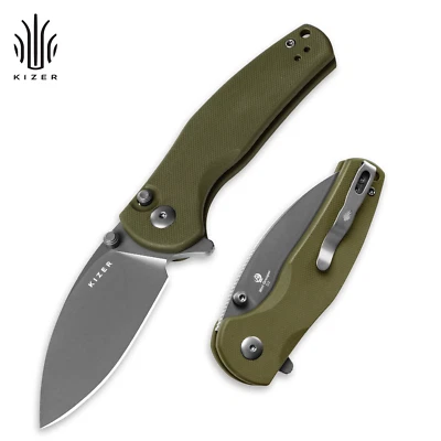 Kizer EDC Folding Knife D2 Blade Button/Liner Lock Brass G10 Handle V3669A3 - Image 1 of 4