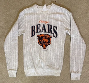 Vintage Chicago Bears Crewneck Sweatshirt Kids Youth Large 14-16 Gray Striped - Picture 1 of 4