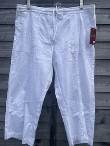 NEU EWM Größe 16 weiß Baumwolle Sommer Hose Cropped Kordelzug Taille 34" L21: - Bild 1 von 2
