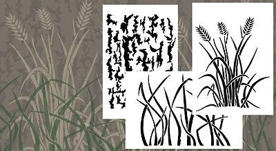 ACID TACTICAL Airbrush Spray Paint Jon Duck Boat Camoflage Stencils 3 Pack - BARK WHEAT GRASS
