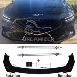 For Hyundai Genesis G70 G80 G90 Front Bumper Lip Spoiler Splitter + Strut Rods - Picture 1 of 8