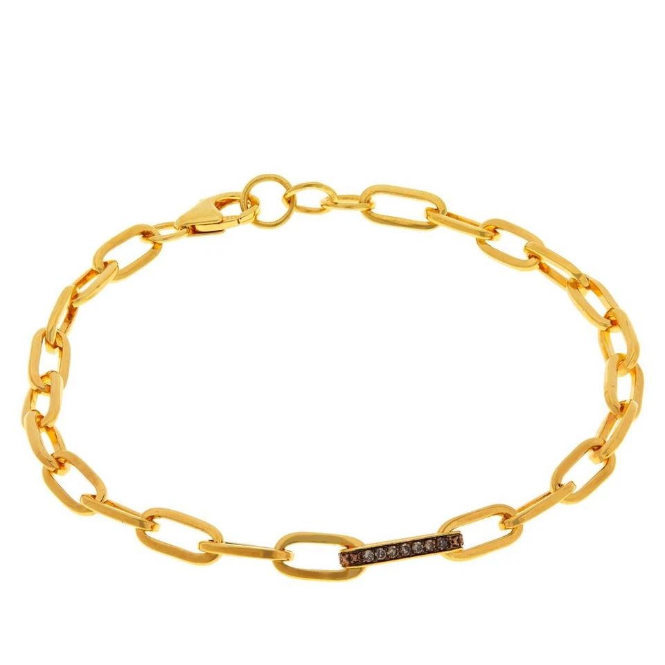 Pulseira corrente clipe de papel prata esterlina folheada a ouro champanhe diamante, 8,25 pol - Imagem 1 de 4