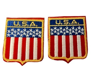 Vintage USA Flag Theme Gold Letter Shield Patch 2.5 x 2.5 inch United States - Picture 1 of 4