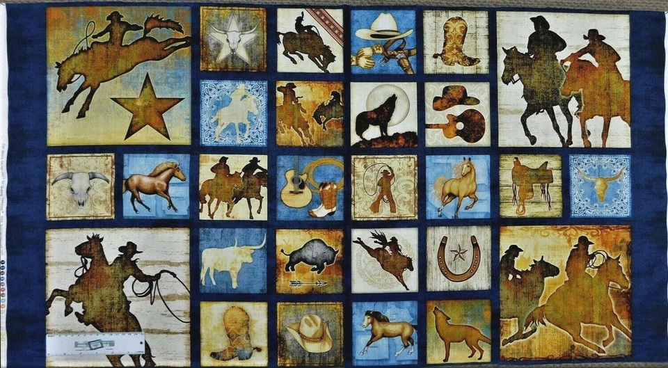 Quilting Treasures - Mustang Sunet Horse Cowboys Panel 100% Cotton Quilt Fabric - Image 1 of 1