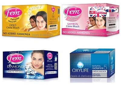 Dabur Fem Cream Creme Bleach Face Skin Whitening - Diamond Gold Saffron Oxylife - Image 1 of 4