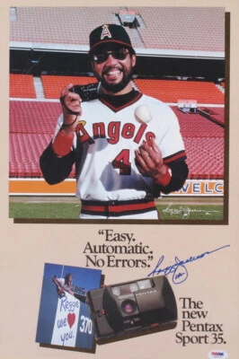 REGGIE JACKSON SIGNED VINTAGE PENTAX CAMERA 11x17 AD PSA AUTO COA ANGELS YANKEES - Image 1 of 3
