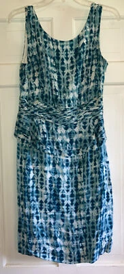 Vestido Vaina Antonio Melani Seda Azul Teal Blanco Sin Mangas Peplum 8 Forrado Usado Foto 1 de 4