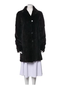 Authentic Solid Black Genuine Fur Long Sleeve Reversible Rain Coat Jacket Small - Picture 1 of 8