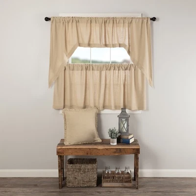 Juego de cortinas vintage de arpillera bronceada (2 Swag 36x16; 2 niveles 24x36) marcas VHC Foto 1 de 4