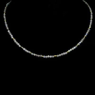 925 Sterling Silver Bead Necklace Round Labradorite 3.5mm Gemstone Jewelry 20in - Image 1 of 4