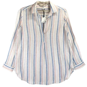 Gap Linen Tunic Women's XL Blue Pink White Striped Long Sleeve Pullover NWT - Picture 1 of 9