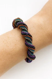 Handmade Spiral Rope Seed Bead Bracelet – Multicolor Twist Design, - Picture 1 of 2