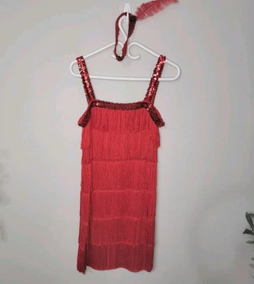 Disfraz Flapper Niña Años 20 Flecos Lentejuelas con Diadema Talla S/M Gatsby Rojo Vacaciones Foto 1 de 4