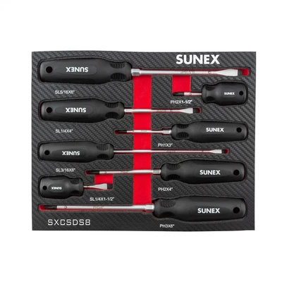 SUNEX Phillips® & Slotted Magnetic 8 Piece Screwdriver Set in EVA Foam Foto 1 de 4