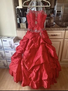 Mori Lee By Madeline Gardner Red Ball Gown Size 1/2 - Picture 1 of 7