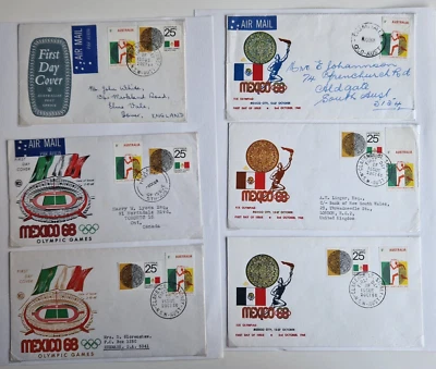 Australia First Day Covers Collection -  1968 Mexico Olympics x 8 - Image 1 of 2
