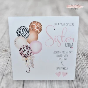 Personalised Female Birthday Card Sister Daughter Niece Granddaughter Balloons - Picture 1 of 8