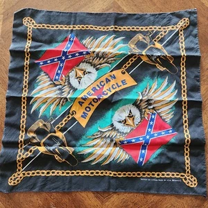 Vintage American Motorcycle Bandana Bald Eagle Handkerchief Southern Flag - Picture 1 of 4