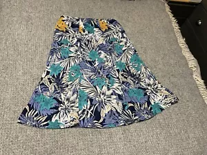 Isle Linen Mix Floral Skirt Turquoise White Blue Mustard Size 12 - Picture 1 of 9